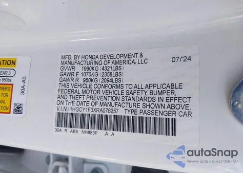 2024 Honda Accord Ex from USA, damaged, VIN 1HGCY1F3XRA078257